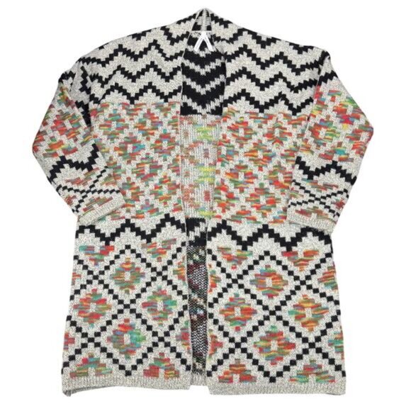 DREAMERS By Debut Aztec Boho Open Front Long Sleeve Duster Cardigan Size Small - Picture 2 of 5